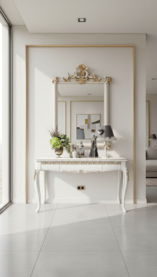 Furniture Style Baroque Console Table Mirror Wood Italian Tables Consoles 2-piece set.