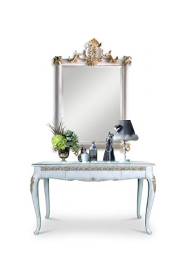 Furniture Style Baroque Console Table Mirror Wood Italian Tables Consoles 2-piece set.