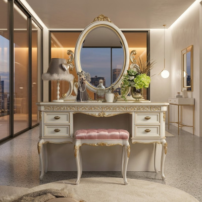 Vanity table bedroom stool set dresser table classical console mirror