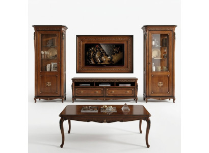 Set of 4 pieces: Living room RTV cabinet, display cabinet, dresser, coffee table, wood, luxury set group