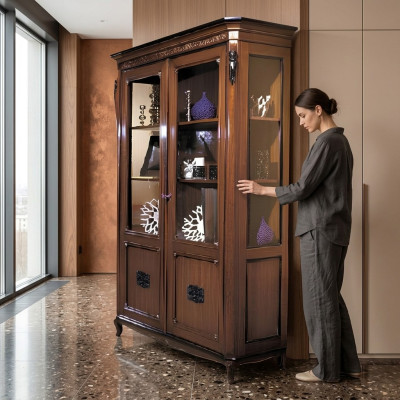 Classic furniture Italian furniture wood brown showcase chic display cabinet