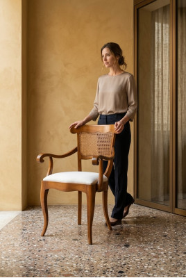 Designer chair with armrests, country house dining room kitchen chairs, fabric new armchair