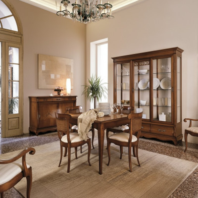 Suite Set Table 4x Chairs Chair Display Cabinet Set Sideboard Dining Group 7-piece Dining Room