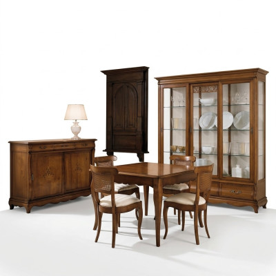 Suite Set Table 4x Chairs Chair Display Cabinet Set Sideboard Dining Group 7-piece Dining Room