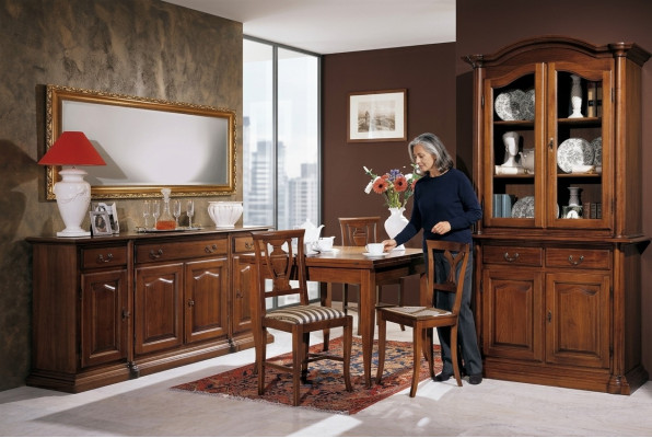 Dining Room Set Piece 6-part Wood Furniture 4x Chair Table Display Cabinet Group New