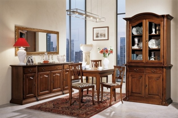 Dining Room Set Piece 6-part Wood Furniture 4x Chair Table Display Cabinet Group New