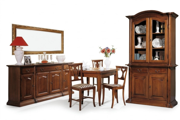 Dining Room Set Piece 6-part Wood Furniture 4x Chair Table Display Cabinet Group New