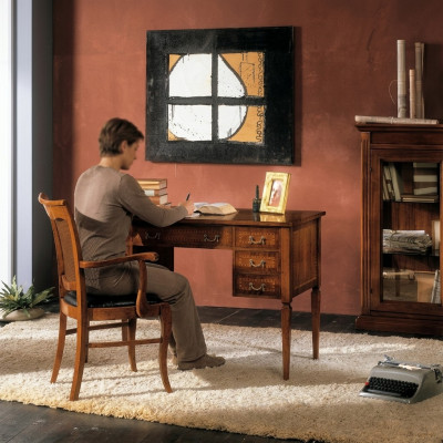 Desk chair wooden armrests desk office furniture Italian 2-piece set new