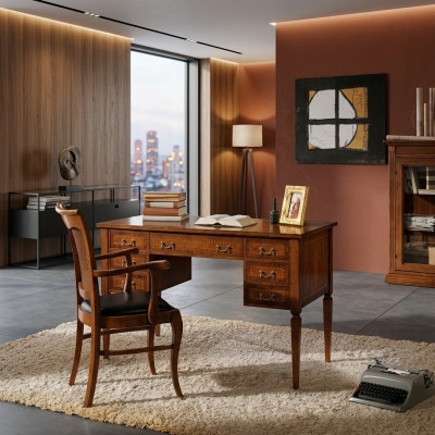Desk chair wooden armrests desk office furniture Italian 2-piece set new