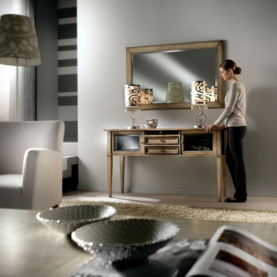 Country style console dressing table with mirror console table brown