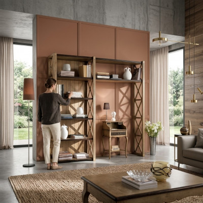 Bookshelf Table Cabinet Wardrobe 2-piece Office Furniture Solid Wood Desk