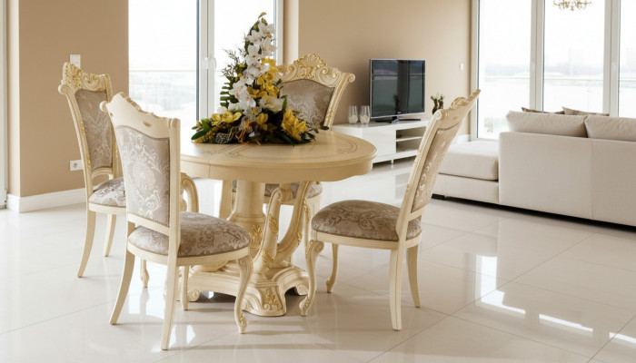 Furniture Set Dining Table 4 Chairs Luxury Dining Room Furniture Group Italy 5-piece