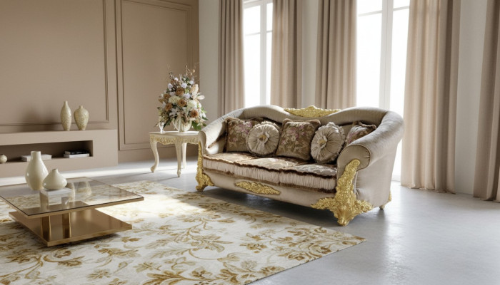 Furniture Textile Sofa Baroque 3-Seat Classic Three-Seater Sofa Couch Upholstery