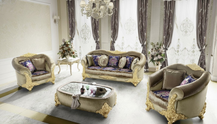 Sofa Upholstery 3 2 1 Seater Baroque Wood 3pc. Luxury Furniture Classic Sofa Set