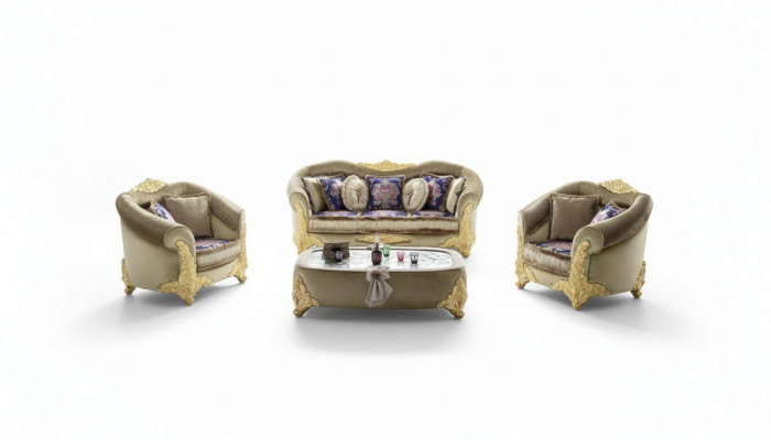 Sofa Upholstery 3 2 1 Seater Baroque Wood 3pc. Luxury Furniture Classic Sofa Set