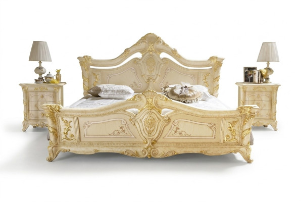 Classic bedroom hotel bed baroque furniture wood beds Italy luxury
