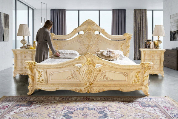 Bedroom set design Art Deco luxury beds bed nightstand 3-piece set.