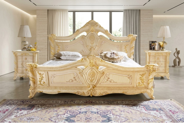 Bedroom set design Art Deco luxury beds bed nightstand 3-piece set.