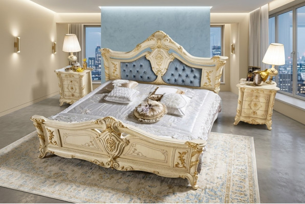 Bed Bedroom Set Furniture Art Deco Luxury Beds 2x Nightstand 3-piece Set.