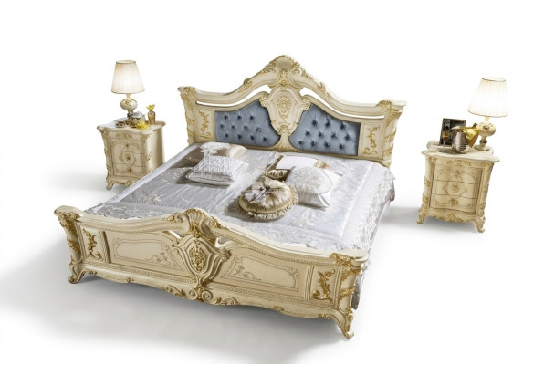 Bed Bedroom Set Furniture Art Deco Luxury Beds 2x Nightstand 3-piece Set.