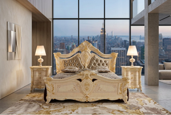 Luxury Design Double Hotel Beds New Bedroom Solid Wood Upholstery