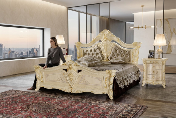 Designer furniture modern bed 2x nightstand 3-piece bedroom set luxury