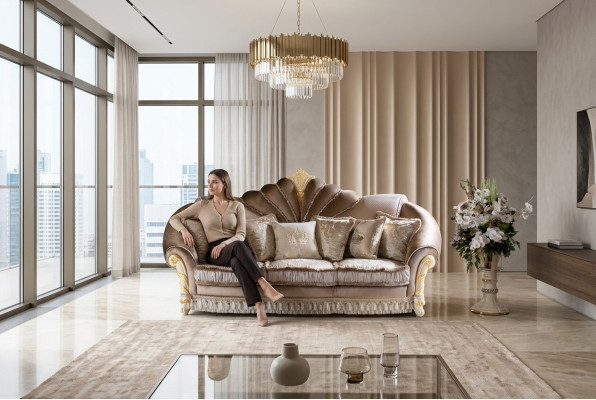 Classic Upholstered 3-Seater Leather Couches Velvet Sofa Three-Seater Couch Italy