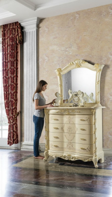 Chest of Drawers Set Italian Furniture 2-Piece Solid Wood Chest of Drawers with Mirror Sideboard