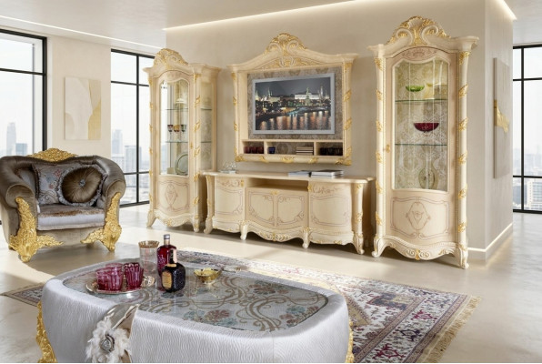 TV frame low board side RTV living room sideboard 2x display cabinet 4-piece set Italy
