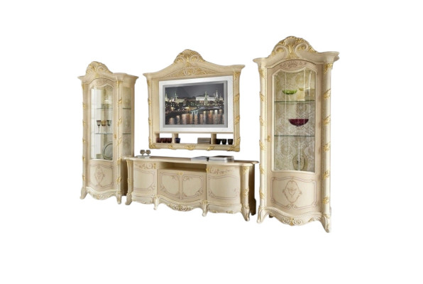 TV frame low board side RTV living room sideboard 2x display cabinet 4-piece set Italy