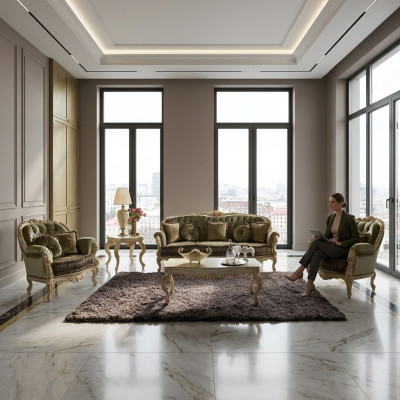 Seating arrangement 3+2+1 seater furniture upholstery fabric Italian Chesterfield design