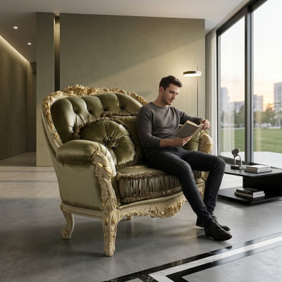 Two-seater sofa, 2-seater design sofas, upholstered couches, new textile, relax, classic