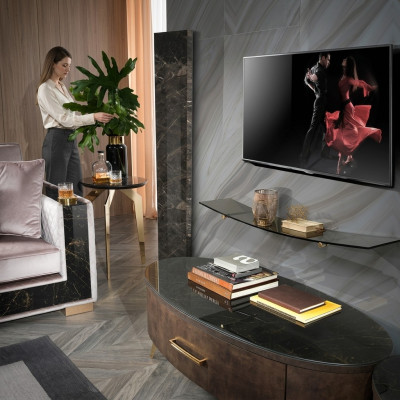 Modern living room wall unit shelves TV stand cabinet 2-piece set.