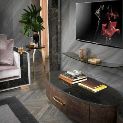 Modern living room wall unit shelves TV stand cabinet 2-piece set.