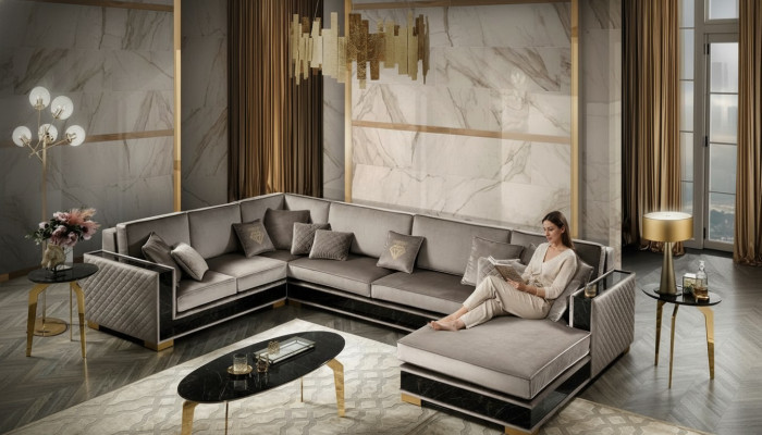Living area corner sofa U-shaped couch seating upholstered sofa sofas furniture sofa Italy
