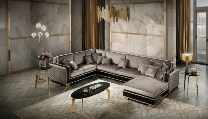 Living area corner sofa U-shaped couch seating upholstered sofa sofas furniture sofa Italy