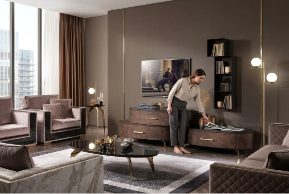 Living room set design 2x sideboard wall shelf wall unit cabinet 4-piece.
