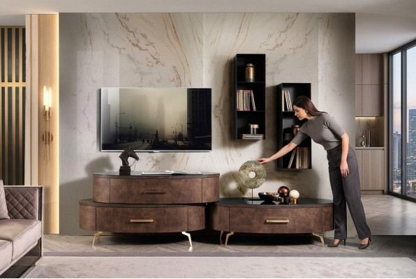 Design living room wall unit sideboard TV lowboard sideboard 4-piece set wall shelf new