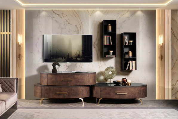 Design living room wall unit sideboard TV lowboard sideboard 4-piece set wall shelf new