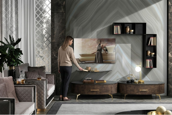 Living Room Shelf Set 4pc. Design Wall Unit Cabinet RTV Side Low Board
