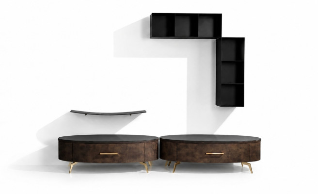 Living Room Shelf Set 4pc. Design Wall Unit Cabinet RTV Side Low Board