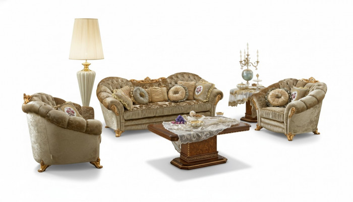 Luxury furniture sofa set couch sofa baroque rococo upholstery 3+1+1 seater wood 3-piece
