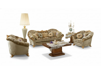 Luxury furniture sofa set couch sofa baroque rococo upholstery 3+1+1 seater wood 3-piece