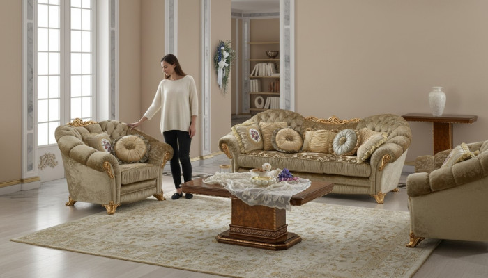 Design Upholstered Sofas Textile Relax Modern Set Beige Seating Ensemble 3+1 Seater
