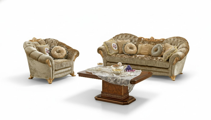 Design Upholstered Sofas Textile Relax Modern Set Beige Seating Ensemble 3+1 Seater