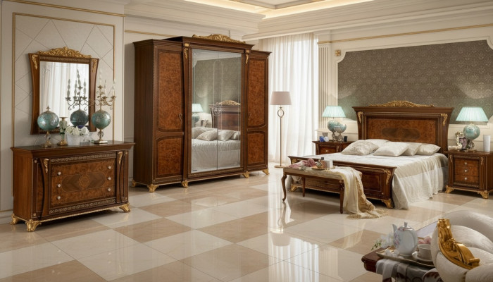 Baroque Rococo Luxury Set Beds Sets Nightstand Wardrobe 7-piece Bedroom