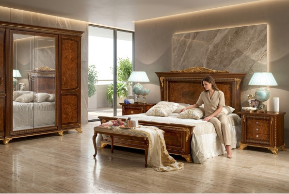 Bedroom Baroque Rococo Wood Furniture Bed Upholstery Luxury Double Beds