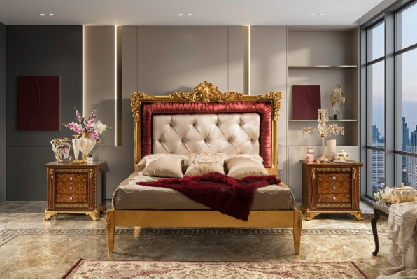 Bed 2x Nightstand Bedroom Set Designer Luxury Beds Hotel Complete 3-piece.