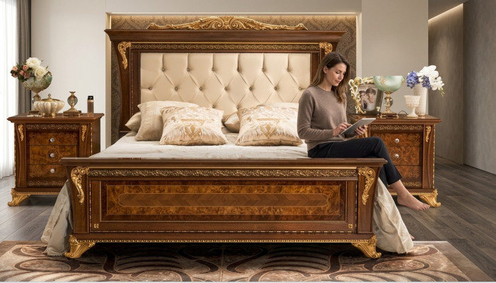 Double bed solid wood bedroom beds design bed MobilPiu luxury