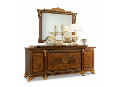 Dresser Set Italian Furniture 2-piece. Dresser with Mirror Solid Wood Sideboard